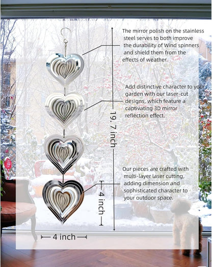 3D Wind Sculptures & Spinners Flowing-Light Effect Wind Spinners Outdoor Garden Decor Metal Square Wind Spinners Gifts for Mom, Women Wind Spinner (Continuous Love)