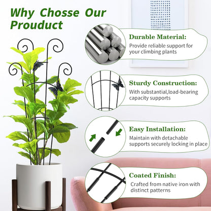 4 Pack 30'Taller Plant Trellis for Potted Climbing Plants Indoor,Expandable Metal Garden Trellis for Climbing Plants, Flowers Vine Ivy, Sturdy Houseplant Support for Potted Plants with Ties