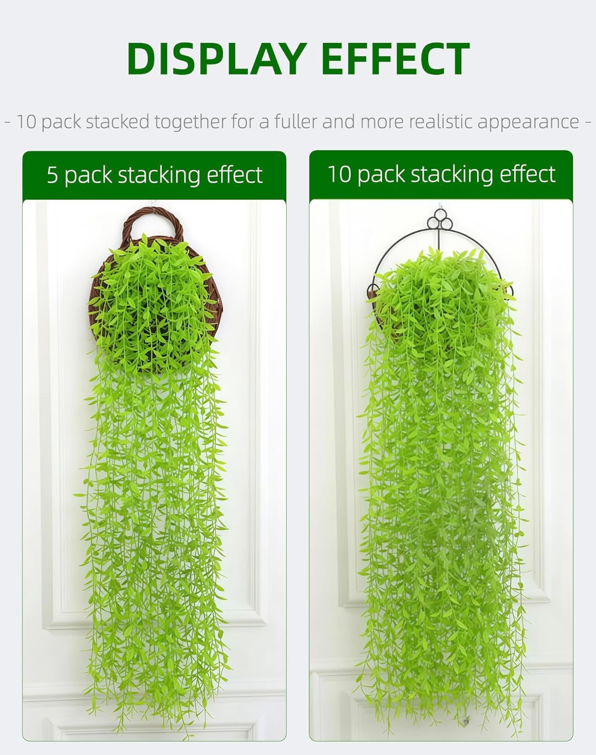 5 Pack Artificial Hanging Willow Vine (3.3ft) - Fake Greenery Plants for Indoor/Outdoor Decor, Wedding & Photography - Pure Green Design (No Basket Included)