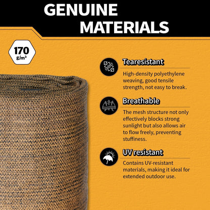 5x20Ft Garden Privacy Fence Screen, 180GSM Heavy Duty 90% Blockage Windbreak Mesh Tarp with Reinforced Edges & Anti-Rust Grommets, Includes Zip Ties for Garden, Yard, Backyard, Outdoor, Mocha