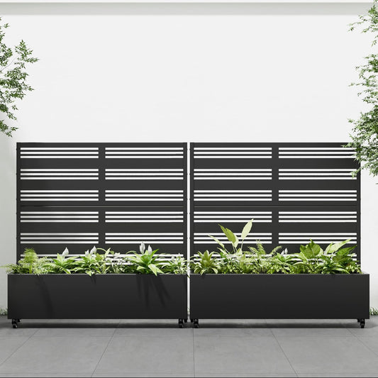 Casaphoria 47"x47" Metal Raised Garden Bed with Trellis(2 Pack), Outdoor Planter Box with Wheels & Drainage Holes for Climbing Plants, Flowers, Elevated Garden Kit with Privacy Screen, Black-Harold