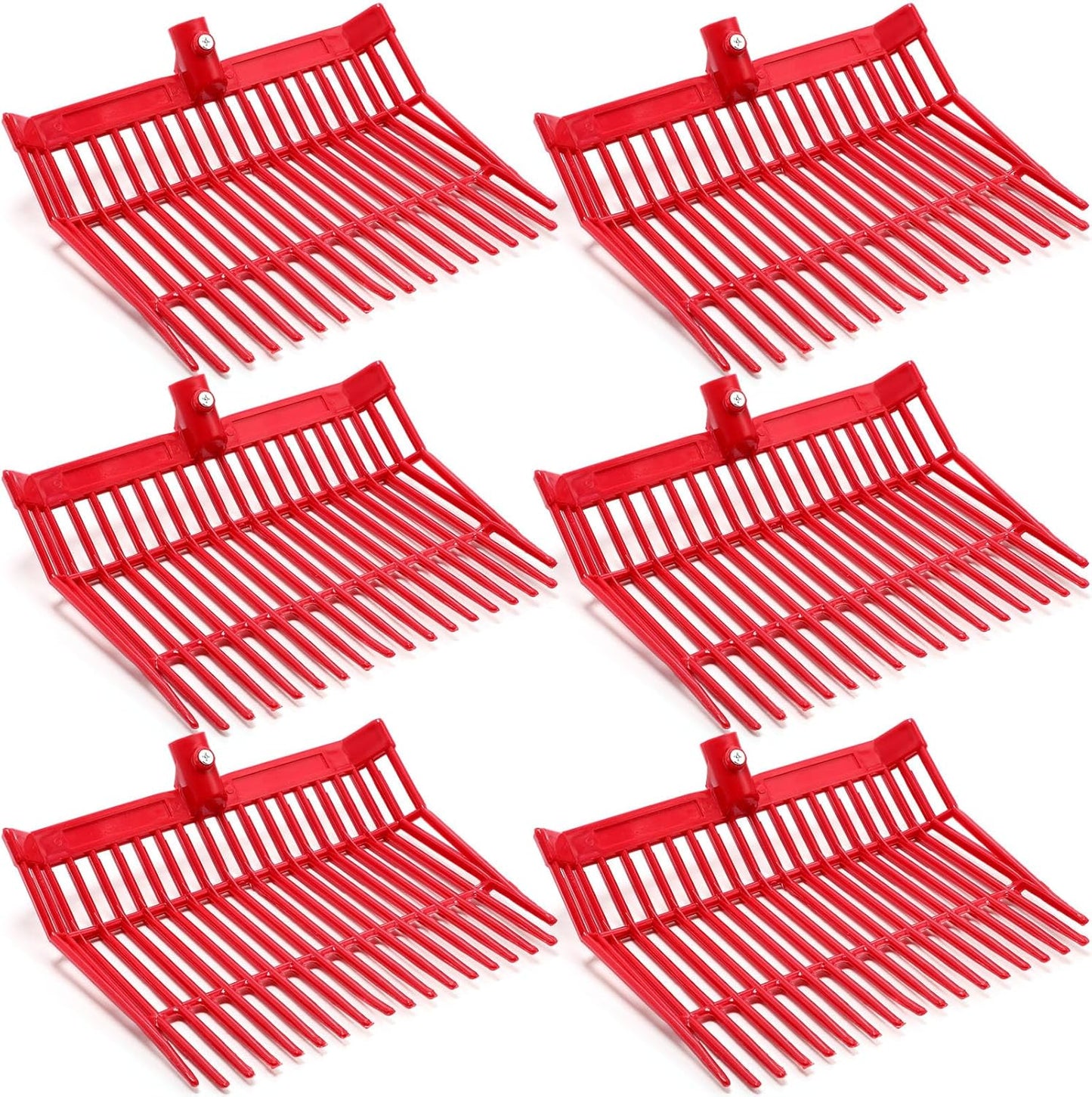 Lasnten 6 Pcs Manure Fork Replacement Head, 18 Tines Pitchfork Head with Screws and Nuts, Horse Manure Rake for Picking up Grass and Hay(Red)