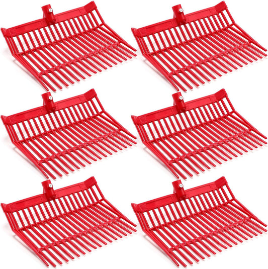 Lasnten 6 Pcs Manure Fork Replacement Head, 18 Tines Pitchfork Head with Screws and Nuts, Horse Manure Rake for Picking up Grass and Hay(Red)
