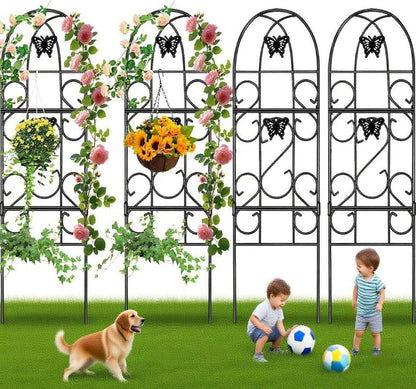 AMAGABELI Garden & Home 4 Pack Garden Trellis for Climbing Plants 60" x 18" Black Iron Trellis for Potted Plant Support Butterfly Metal Trellis for Climbing Roses Vine Flower Cucumber Clematis GT02