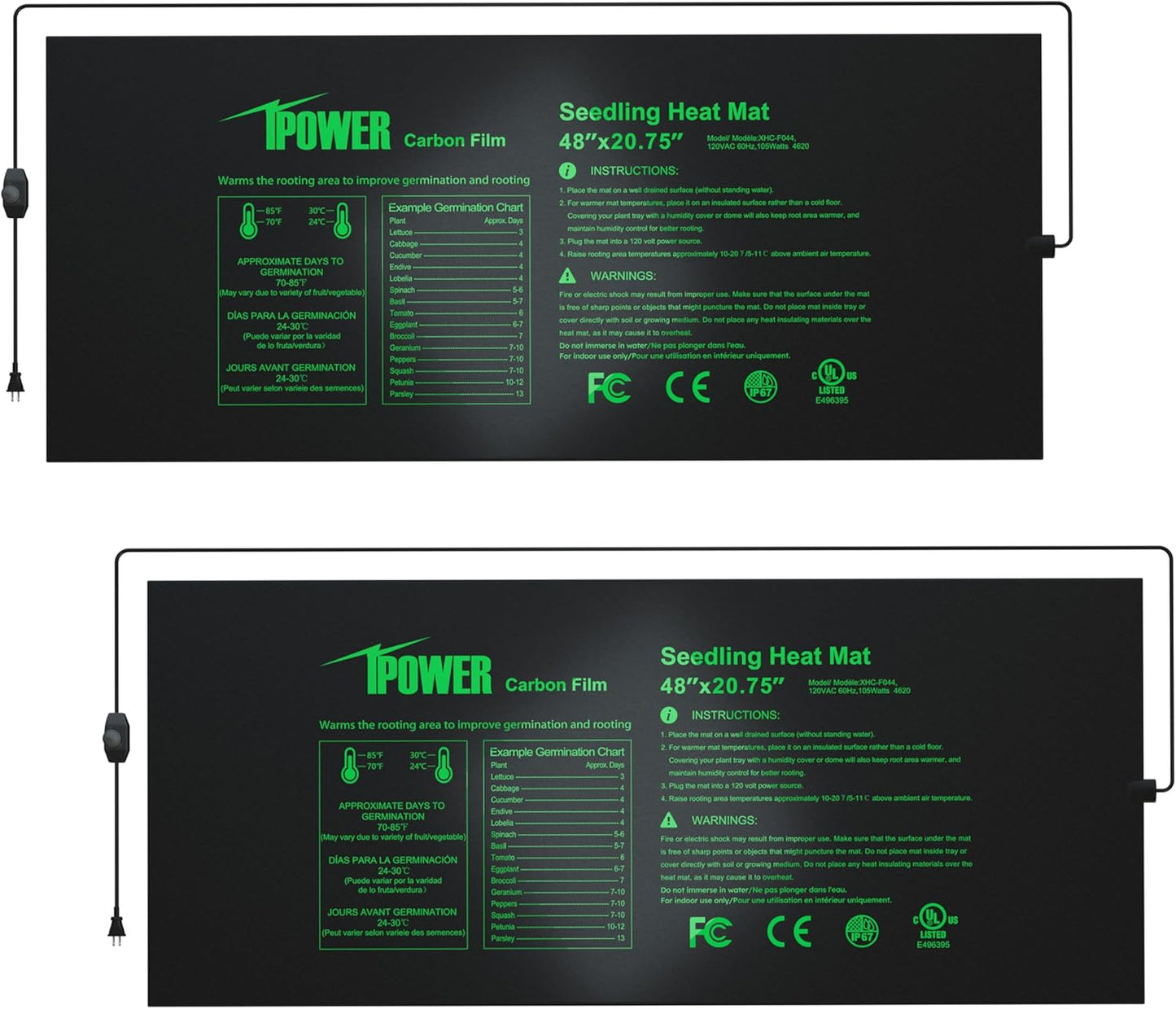iPower 2 Pack 48" x 20.75" Seeding Heat Mat with Thermostat Temperature Adjustable Knob Durable Warm Hydroponic Plant Germination Starting Pad, Black