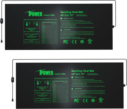 iPower 2 Pack 48" x 20.75" Seeding Heat Mat with Thermostat Temperature Adjustable Knob Durable Warm Hydroponic Plant Germination Starting Pad, Black