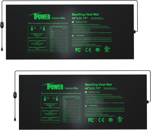 iPower 2 Pack 48" x 20.75" Seeding Heat Mat with Thermostat Temperature Adjustable Knob Durable Warm Hydroponic Plant Germination Starting Pad, Black