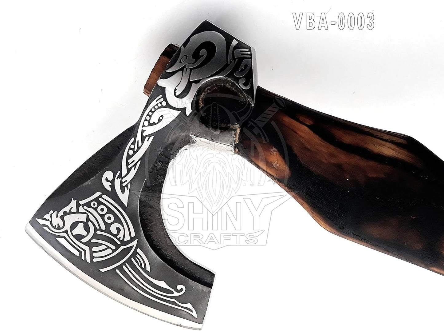 SHINY CRAFTS® Handcrafted Decorative Viking Axe with Leather-Wrapped Handle & Sheath – Engraved Blade – Ceremonial Collectible Gift for Men, Warriors, History Buffs, Cosplay & Display (VBA-03)