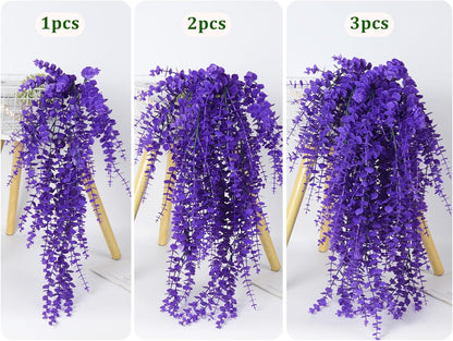 RECUTMS Artificial Hanging Plants Fake Plants Greenery Vines Aritificial Plants Eucalyptus Purple Leaves Hanging Vines Plant Colorful Outdoor Faux Vines Wall Decoration(Pure Purple)