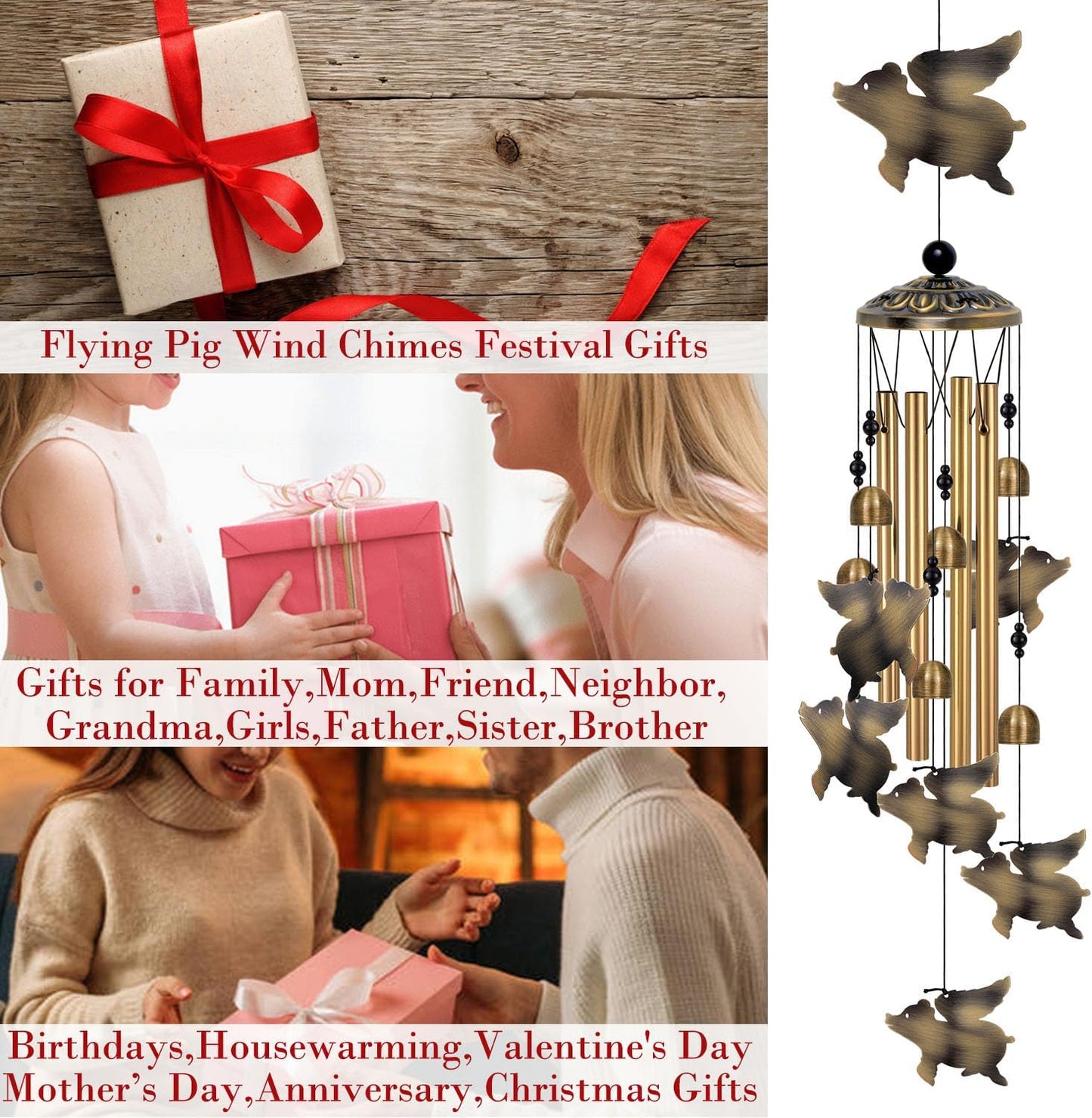 Flying Pigs Wind Chimes Decor, Mobile Blessing Wind Bells Decorate, Sympathy Wind Catcher, Memorial Gifts for Mom, Grandma, Woman (Housewarming/Outside/Indoor/Home/Room/Porch/Yard/Garden Decoration)