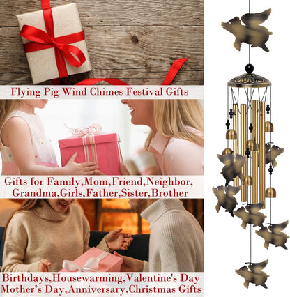 Flying Pigs Wind Chimes Decor, Mobile Blessing Wind Bells Decorate, Sympathy Wind Catcher, Memorial Gifts for Mom, Grandma, Woman (Housewarming/Outside/Indoor/Home/Room/Porch/Yard/Garden Decoration)