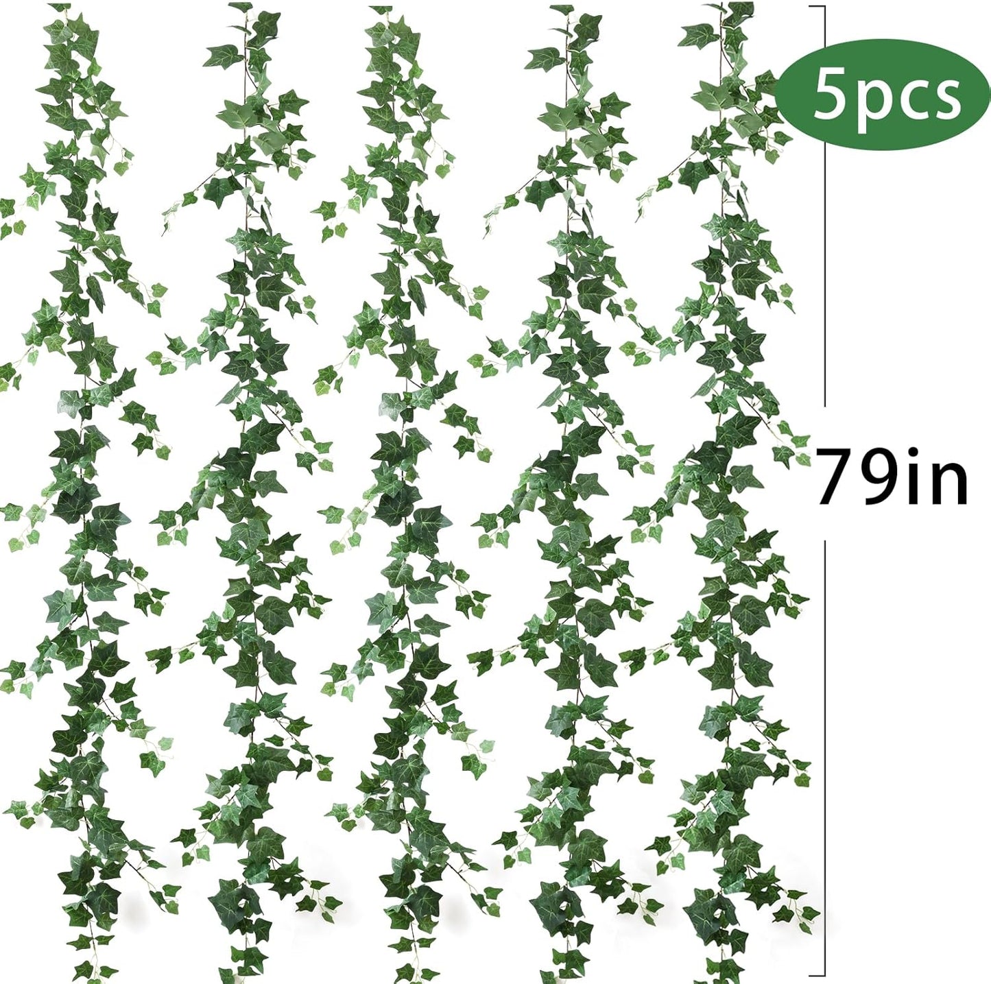 mizii 5 Pack 395" Artificial Vines Ivy Garland Fake Vine Realistic Silk Green Leaves Faux Hanging Plants Greenery Decoration for Outdoors Wedding Arch Party Indoor Mantle Bedroom Home Decor