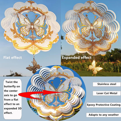 DJUAN Butterfly Stainless Steel Wind Spinners- Butterfly Gifts for Women Mom Grandma Wife, 12 inch Hanging Wind Spinner for Yard Garden Outdoor Decor,Birthday Gift for Mother's Day Christmas