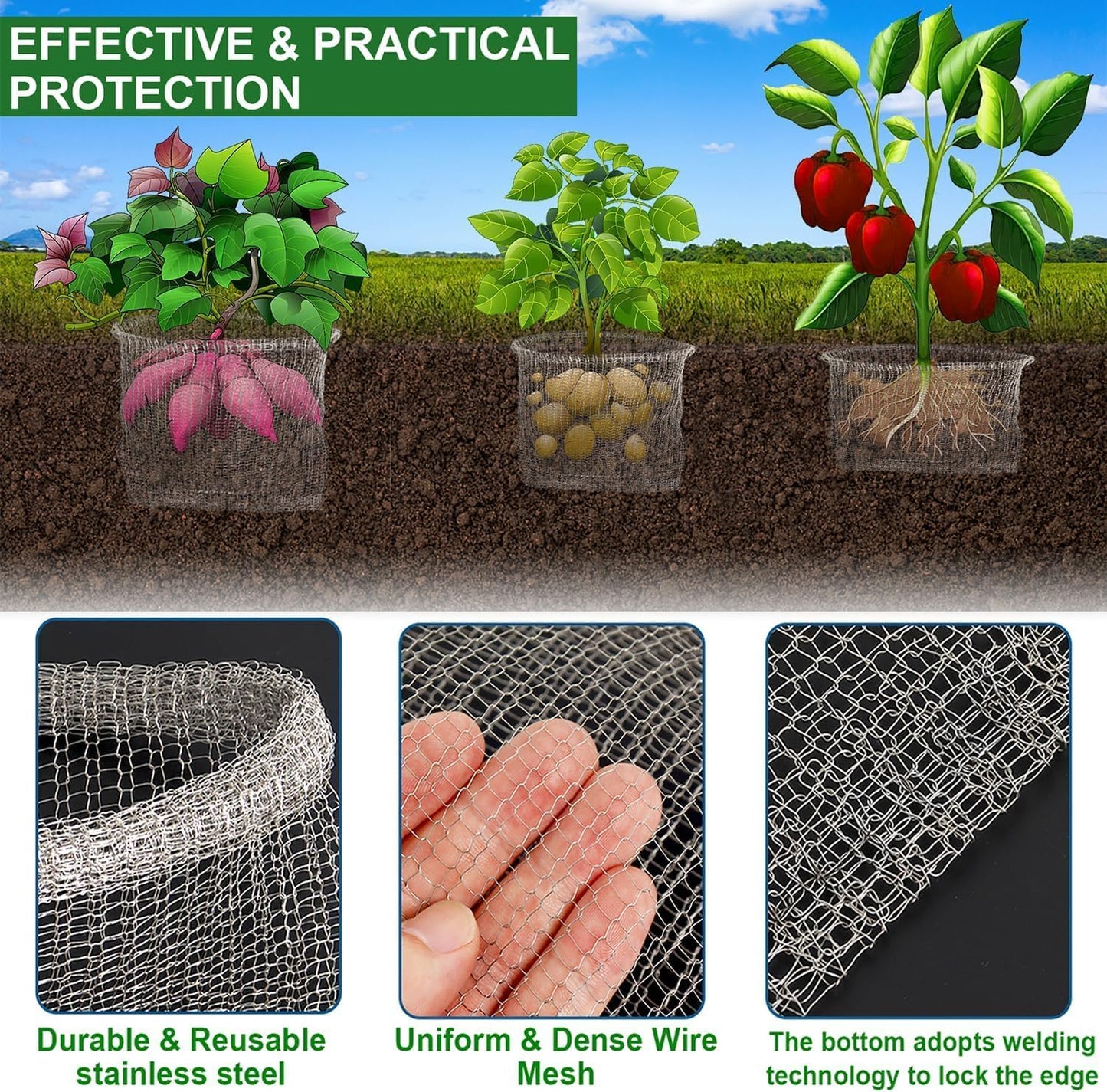 28PCS Go-pher Baskets 5 Gallon, Upgrade Stainless Steel Plant Root Wire Mesh for Underground to Protect Roots Trees Flowers from M-oles and V-oles