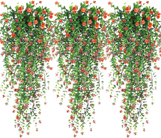Artificial Hanging Flowers, 3 Pcs Fake Hanging Plants Artificial Vines for Outdoors, Fake Ivy Vine