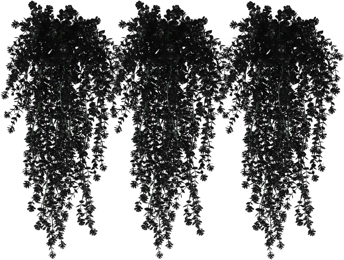 Black Hanging Flowers Faux Hanging Plants Black Artificial Hanging Plant Fake Greenery Faux UV Resistant Hanging Vines Plant for Indoor Outdoor Wedding Halloween Party Fall Wall Room Door Decor