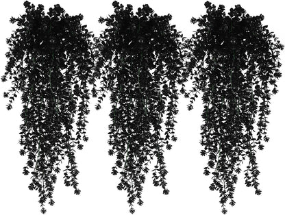 Black Hanging Flowers Faux Hanging Plants Black Artificial Hanging Plant Fake Greenery Faux UV Resistant Hanging Vines Plant for Indoor Outdoor Wedding Halloween Party Fall Wall Room Door Decor