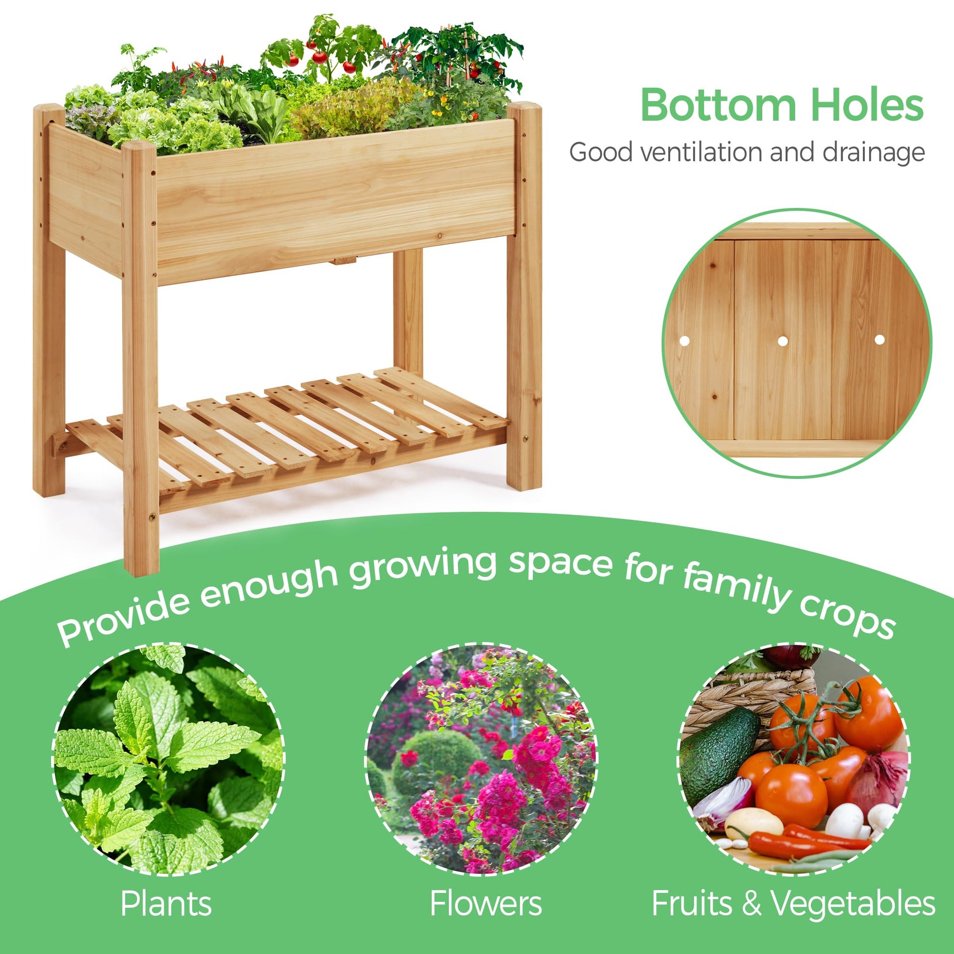Yaheetech 34" Raised Garden Bed with Legs, Wooden Planter Box, 1Pcs