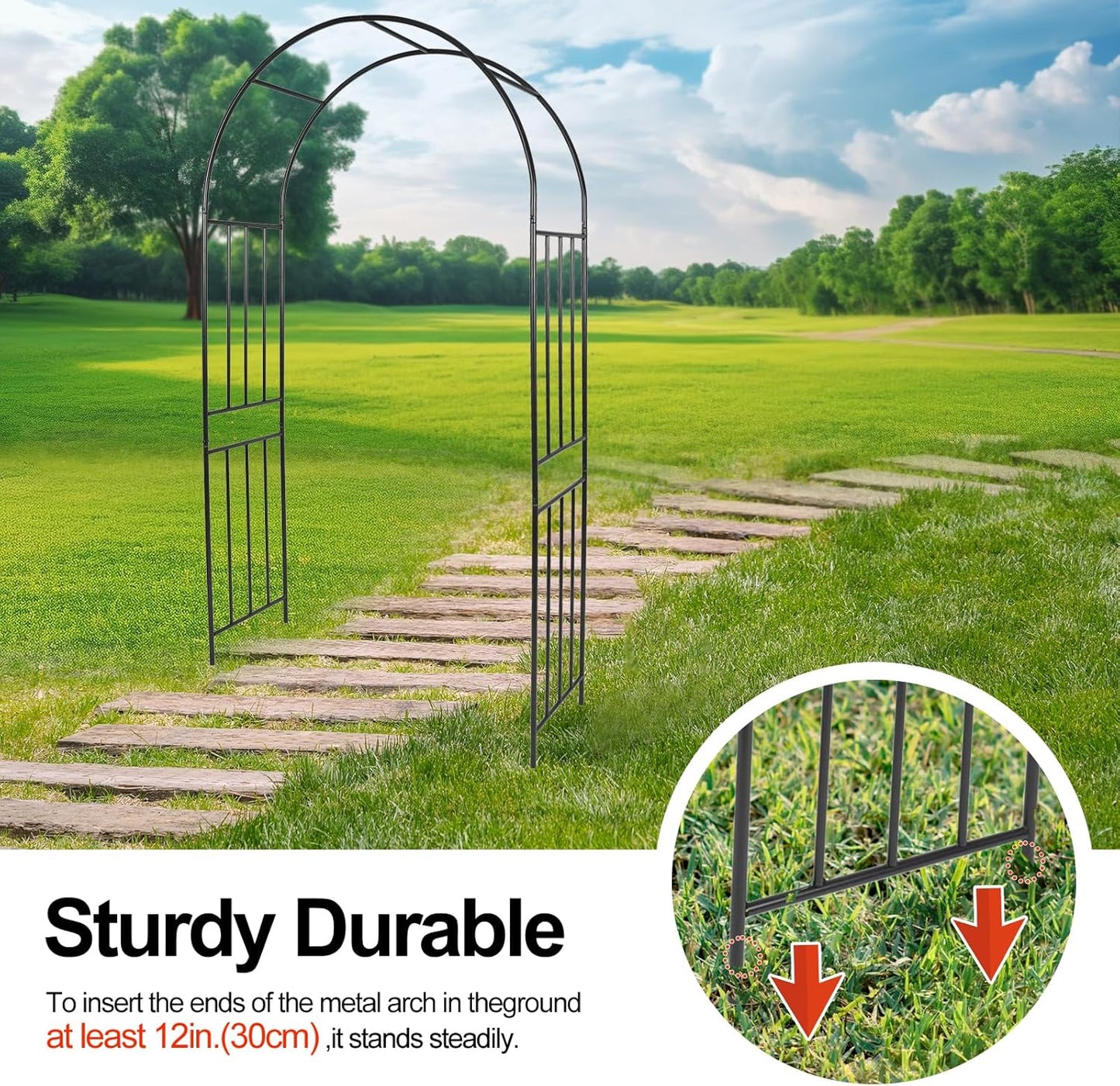 Metal Garden Arch 7.2ft High Wide Garden Arbor for Various Climbing Plant Outdoor Garden Archway Arbor Trellis for Lawn Wedding Party Decoration Ceremony