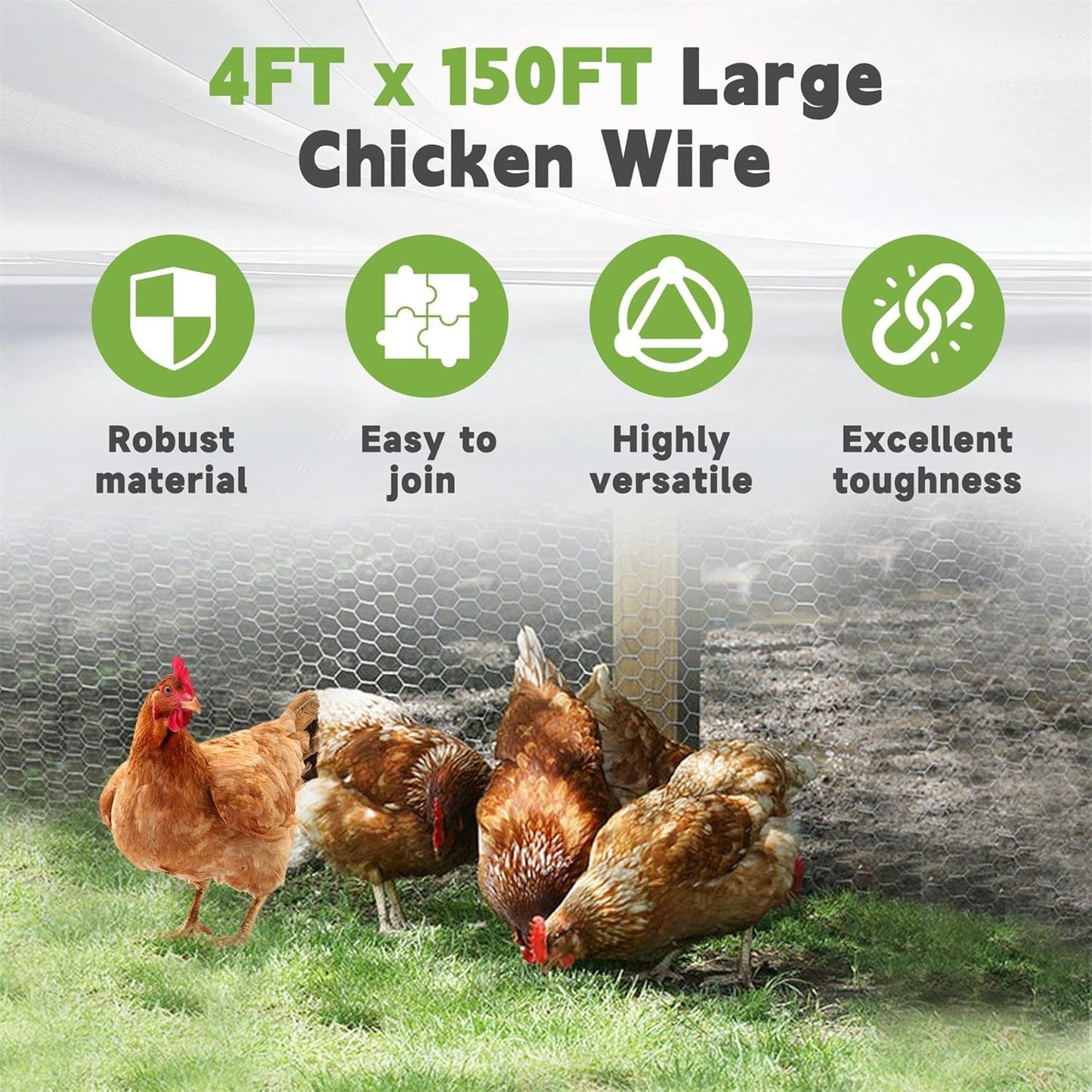 HOSTIC 4FTx150FT Chicken Wire Netting 2IN Mesh Galvanized Wire Hexagonal Fencing for Poultry Garden Fence Barrier