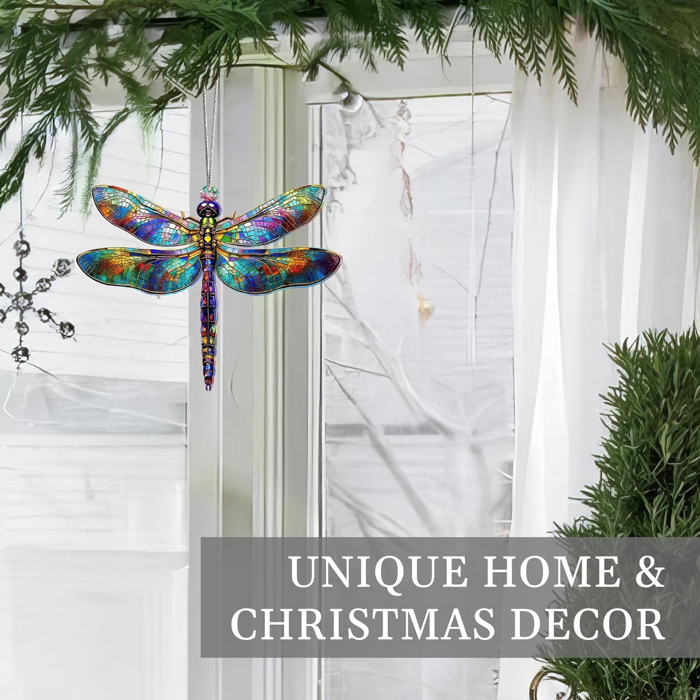 Dragonfly Gifts for Women, Dragonflies Decor Suncatcher Effect, Dragon Fly Stained Glass Effect, Dragonfly Ornaments for Christmas Tree Decoration, Birthday Gift for Mom (Radiant Prism)