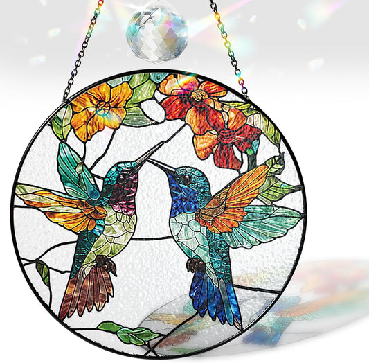 6" Hummingbirds Stained Glass Suncatchers Art Glass Birds for Sun Catcher Indoor Window Gifts for