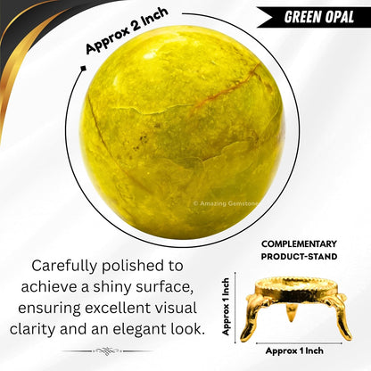 Amazing Gemstone Green Opal Crystal Ball with Stand - 2 Inches Crystal Sphere Meditation Balls for Witchcraft and Decorative Balls