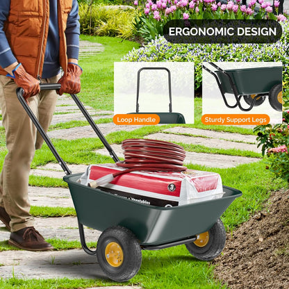 VINGLI 2 Wheel Wheelbarrow, Plastic and Steel Wheel Barrel, 300lbs Capacity Garden Cart for Lawn, Gardening, Construction