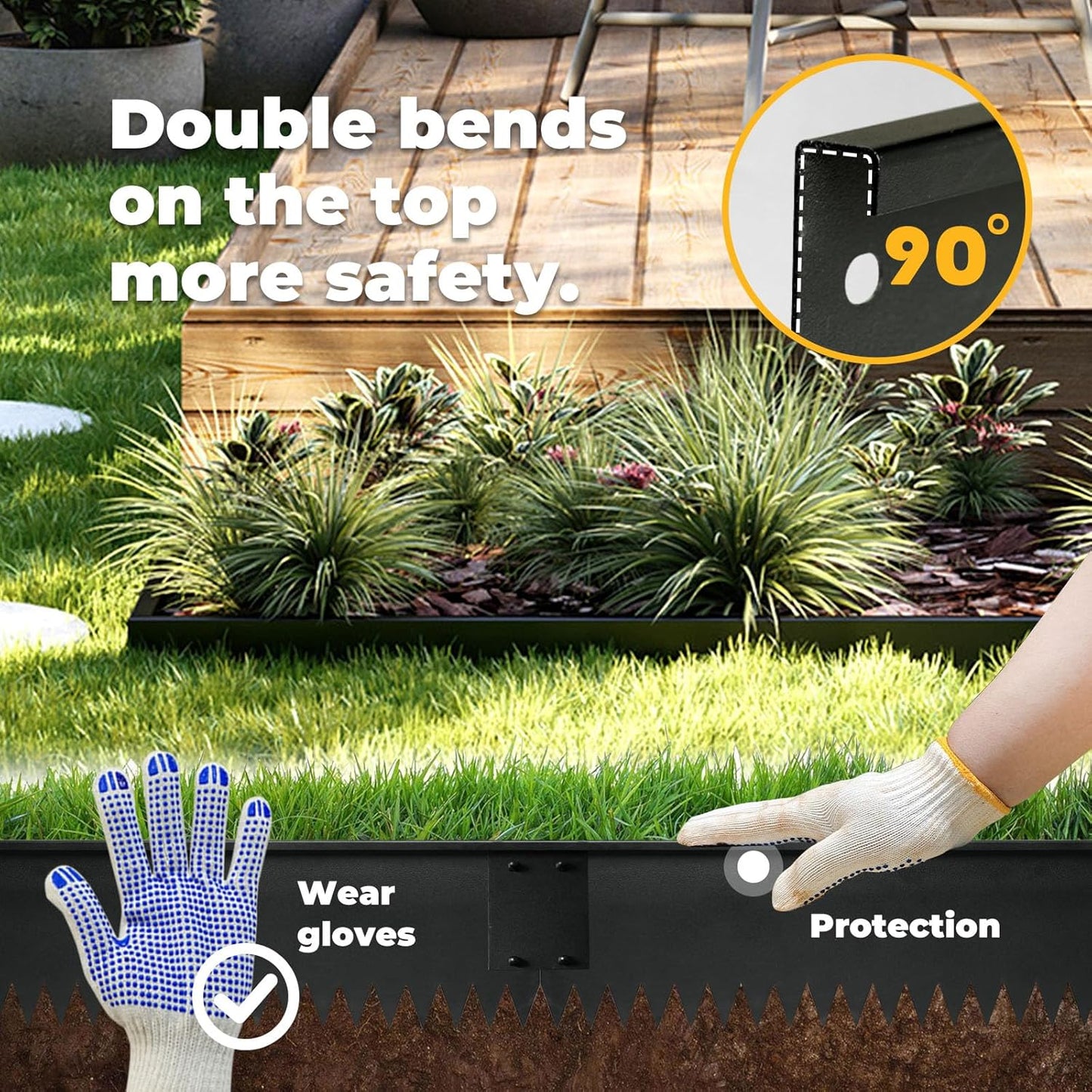 Steel Garden Edging with Top Bending Protection Metal Lanscape Edging Steel Lawn Edging 40 inch Strips, 6 inch Depth 90 Degree Bend for Garden,Lawn,Backyard, 6 Pack (6 inch-90 Degree Bend, Black)