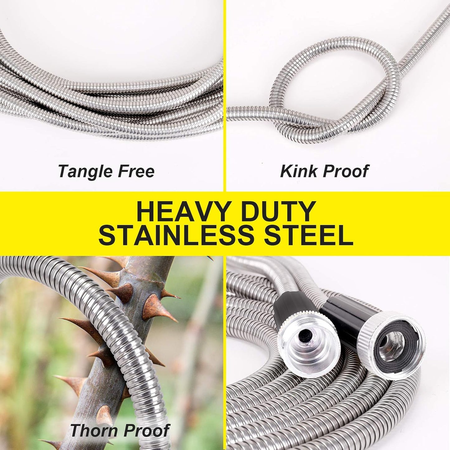 FOXEASE Stainless Steel Garden Hose 75 ft - Metal Water Hose with 2 Nozzles, Lightweight, Tangle Free & Kink Free, Heavy Duty, High Pressure, Flexible, Dog Proof