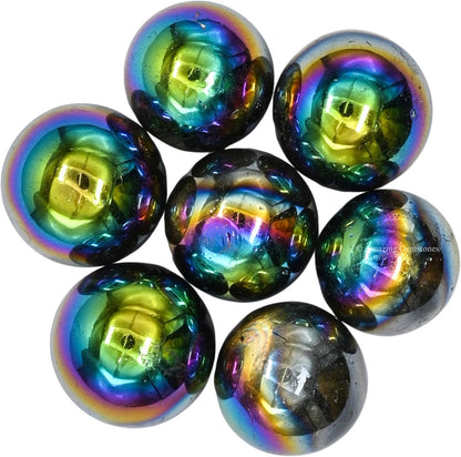 Amazing Gemstone Titanium Aura Rose Quartz Crystal Ball - 1 Inches Crystal Sphere Meditation Balls for Witchcraft and Decorative Balls - Crystals and Healing Stones Beginners Gift (Pack of 1)