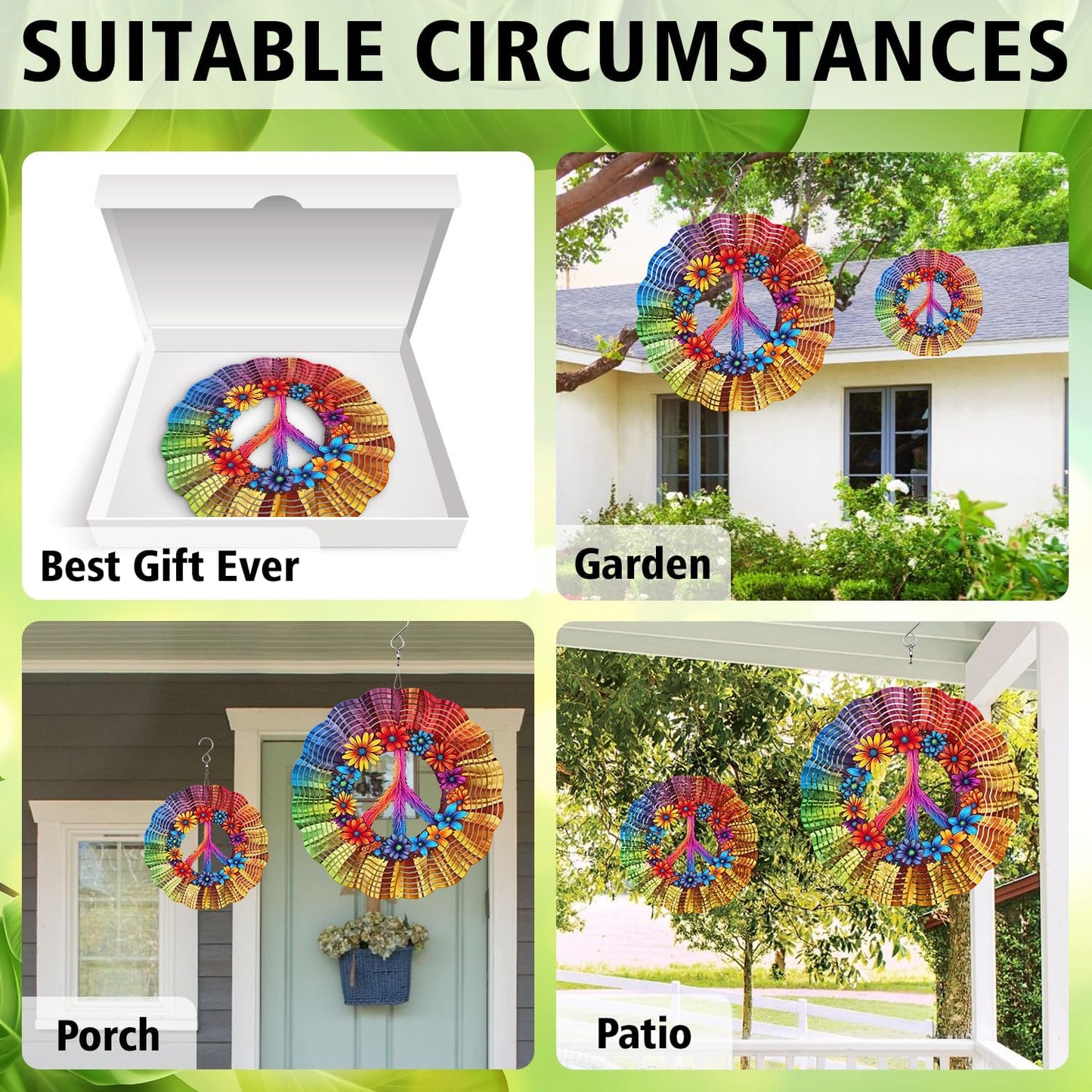 Peace Flower Wind Spinner, Peace Flower Wind Spinner Hanging for Yard and Garden, Unique Gift Wind Spinner, 3D Hanging Wind Spinner Outdoor