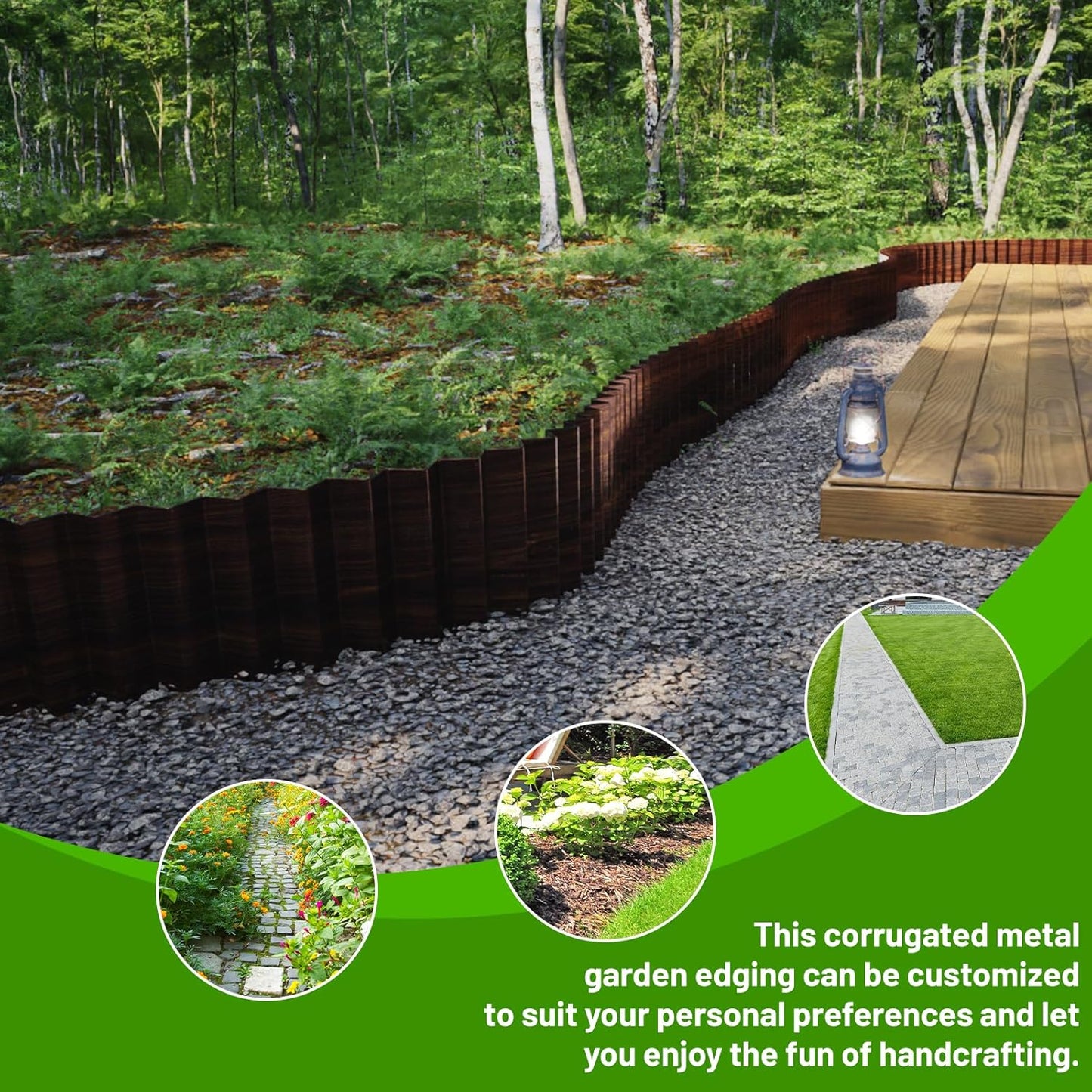 SnugNiture 3 Rolls Corrugated Metal Garden Edging,8" x 20' Landscape Edging Border,Sturdy Metal Lawn Edging for Landscaping, Garden,Flower Bed and Yard(Total 60 Ft)