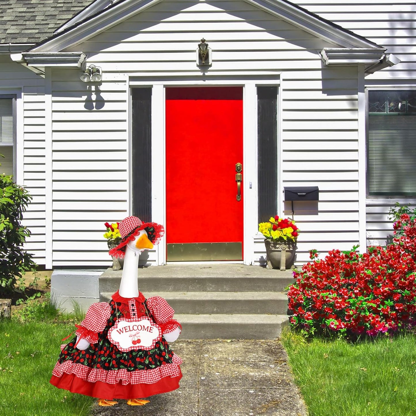 Lolita Goose Outfit Set for 23'' H Plastic Porch Cement Statue Cute Lolita Skirt Fall Spring Summer Goose Costume for Indoor Outdoor Yard Lawn Patio Art Decor(Cherry)