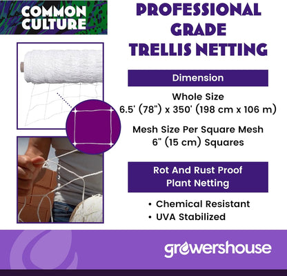 Soft Mesh Nylon Trellis Netting Bulk Roll - 6.5 x 350 ft Heavy-Duty Garden Netting for Plants + COMMON CULTURE Trimming Scissors