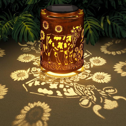 Solar Lanterns Garden Decor Birthday Gifts for Women Mon Grandma Metal Hanging Solar Lights Waterproof Outdoor Decoration for Outside LED Lanterns for Yard Patio Lawn (Cow)