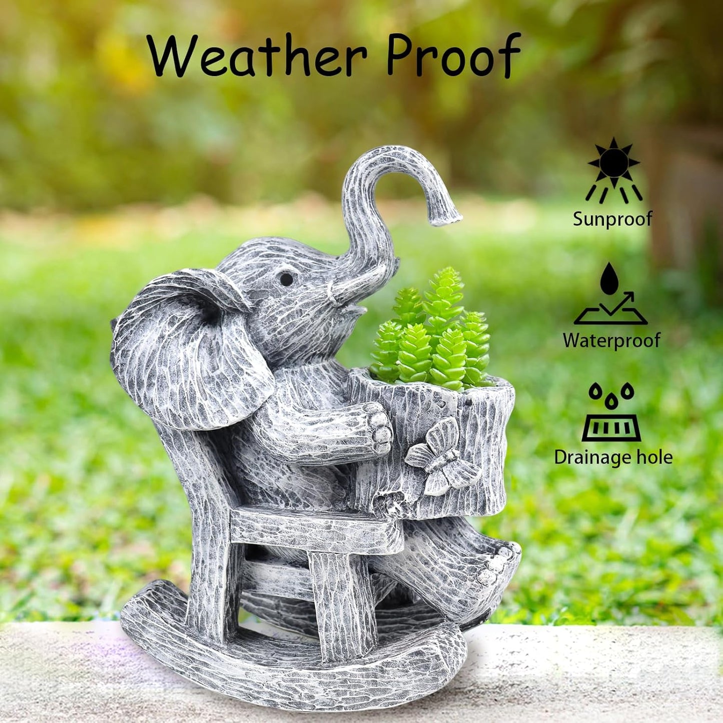 Succulent Pots Indoor Elephant Gifts for Women for Plant Lovers Cute Outdoor Plant Pots Outdoor Garden Animal Decor Elephant Sit Chair Statue with Drainage Hole