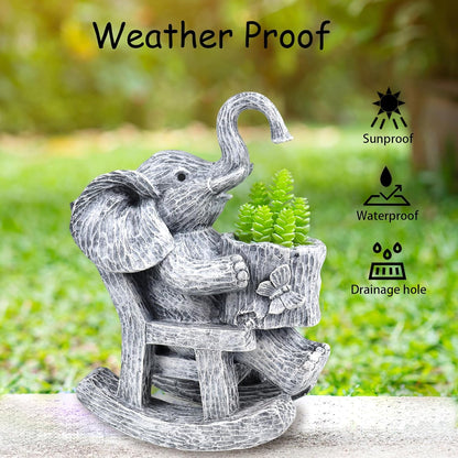 Succulent Pots Indoor Elephant Gifts for Women for Plant Lovers Cute Outdoor Plant Pots Outdoor Garden Animal Decor Elephant Sit Chair Statue with Drainage Hole