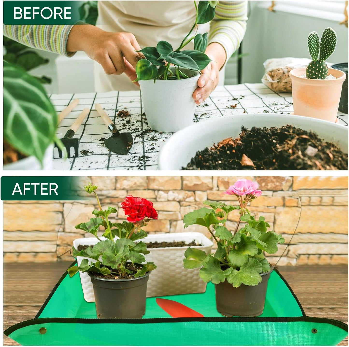 HKZ Repotting Mat for Indoor Plant - 43.5'' x 29.5'' Planting Soil Mess Control, Portable Succulent Planting Potting Tray Waterproof Gardening Bonsai Tools Transplanting Mat (Pale Green)