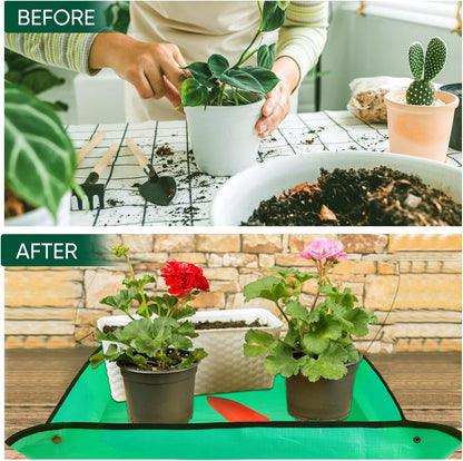 HKZ Repotting Mat for Indoor Plant - 39.5'' x 39.5'' Planting Soil Mess Control, Portable Succulent Planting Potting Tray Waterproof Gardening Bonsai Tools Transplanting(Pale Green)
