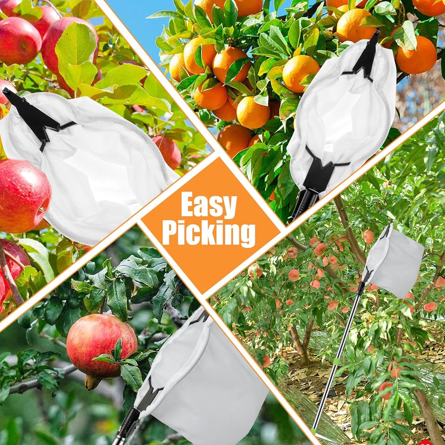 Fruit Picker Pole 6.5 FT Adjustable Pole with Soft Bag Fruit Catcher Equipment Tree Picker with Fruit Storage Bag for Apples Mango Pear Orange Avocados Fruit Picking(2m/6.56ft)