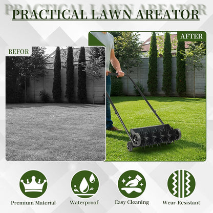 VINGLI Lawn Aerator, 19-Inch Heavy Duty Push Spike Aerator with 4 Wheels, Easy-to-Assemble, 45'' Push Rolling Aerator for Lawm, Yard and Garden(Black)