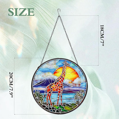 Giraffe Handmade Stained Glass Window Hanging Suncatcher with Chain - 7.9" Outdoor/Indoor Art Decor for Home Garden, Wedding, Mother's, Valentine's & Christmas Ornaments Present Gifts