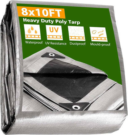 Yescom 10x8 Ft Tarp Waterproof 10 Mil Protective Cover Poly Tarpaulin Reversible Silver Black Tarps