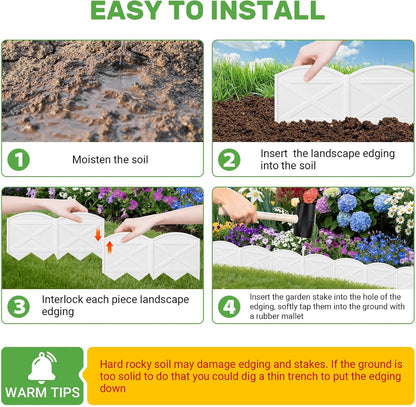 Vashly 40Ft Edging for Landscaping 5.9inch Tall Garden Edging with 40Pcs Anchoring Stakes, 40Pcs White Garden Edging Border Landscape Edging Flower Bed Edging Borders