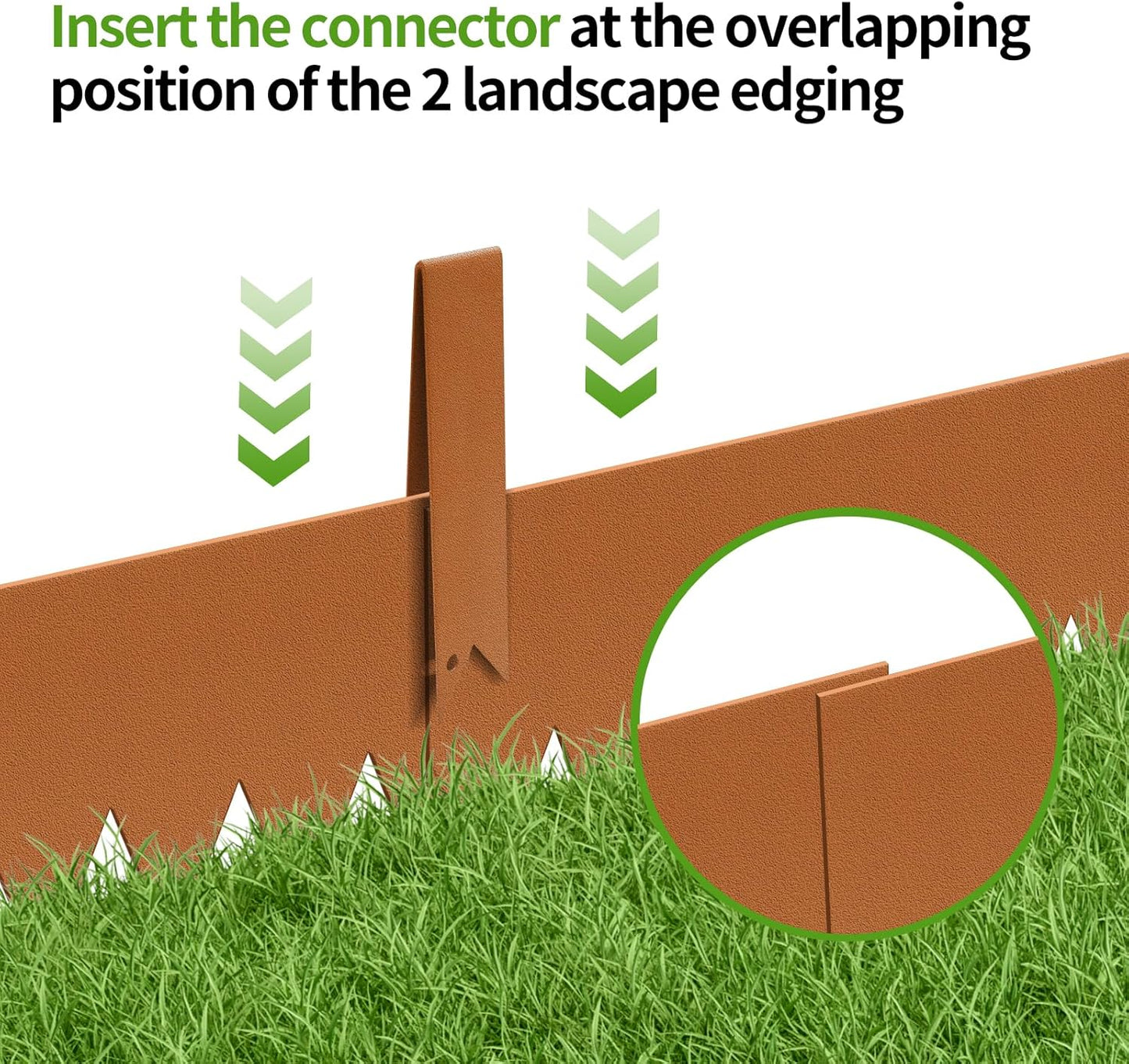 Landscape Edging, 40 x 8 in Strips 6-Pack, Hammer-in Powder Coated Metal Garden Border with 6 Clips, Bendable Metal Landscape Edging for Yard Flower Bed Lawn Pathway Divider(Brown, 14 Teeth)