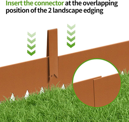 Landscape Edging, 40 x 8 in Strips 6-Pack, Hammer-in Powder Coated Metal Garden Border with 6 Clips, Bendable Metal Landscape Edging for Yard Flower Bed Lawn Pathway Divider(Brown, 14 Teeth)