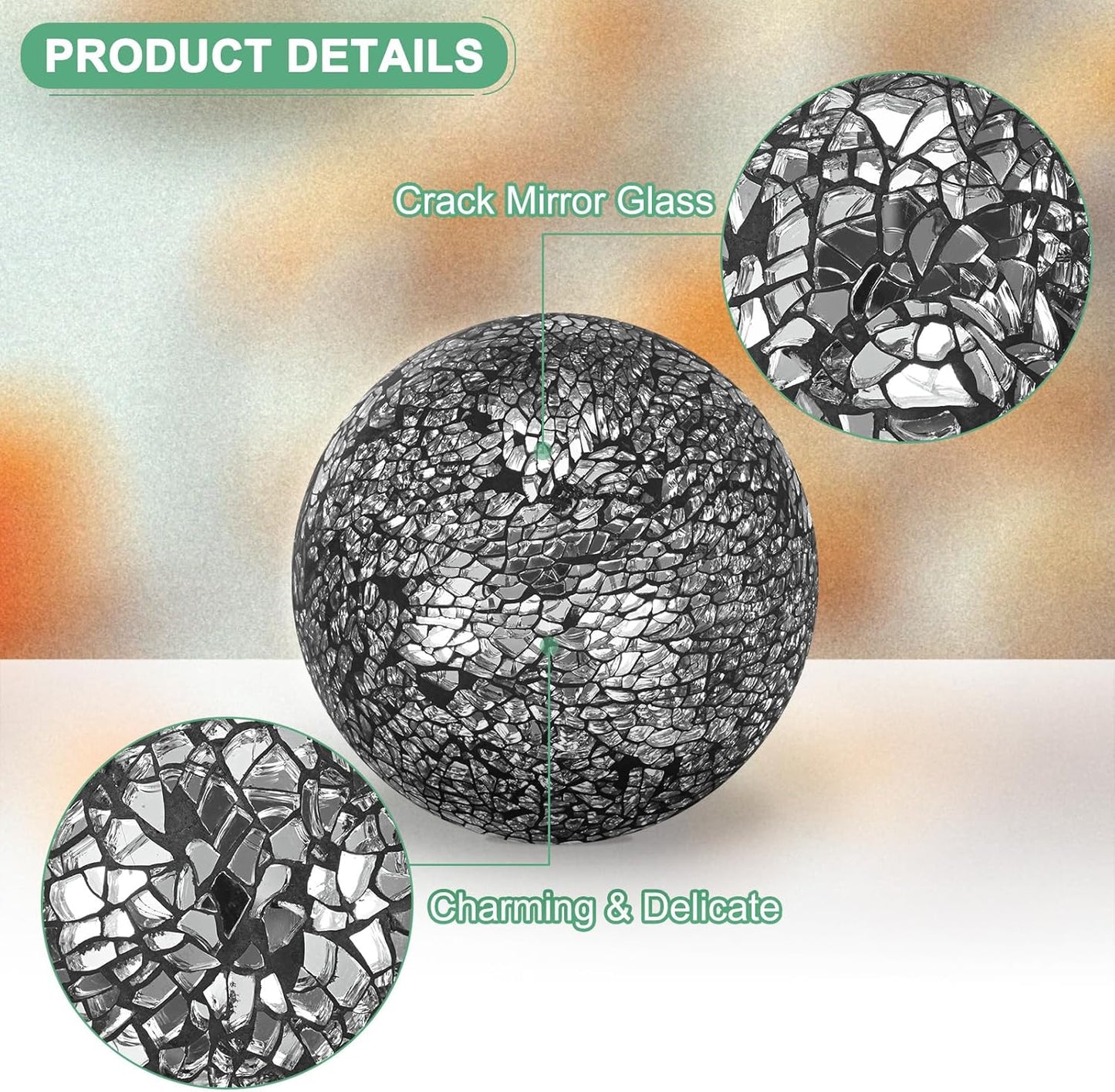 Decorative Ball for Bowls, 4 Inch Mosaic Glass Balls Decorative Glass Orbs for Home Decor/Dining Tables/Wedding Party/Coffee Table/Centerpiece Decor [Black]