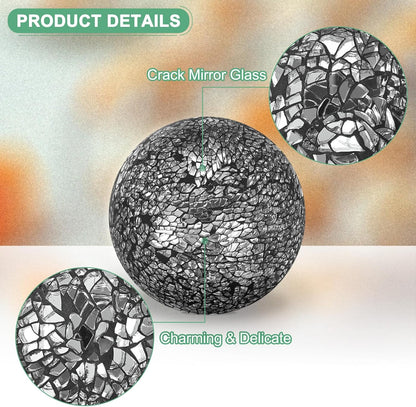 Decorative Ball for Bowls, 4 Inch Mosaic Glass Balls Decorative Glass Orbs for Home Decor/Dining Tables/Wedding Party/Coffee Table/Centerpiece Decor [Black]