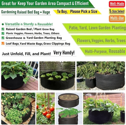 150 Gallon Large Raised Garden Bed Bag (44x24 inch) Big Garden Bag Sturdy Plant Grow Bag for Potato,Tomato Planter,Herb Veggies Planter Bag,Flower Bed,Yard Waste Bag,Lawn Debris Bag,Leaf Bag W/ Gloves